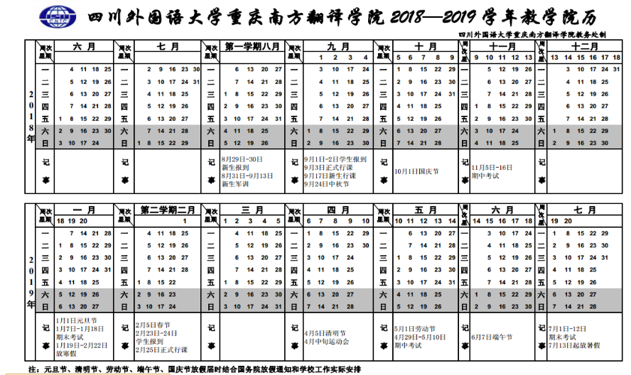 四川外國(guó)語(yǔ)大學(xué)重慶南方翻譯學(xué)院2020年校歷及寒假放假時(shí)間安排 什么時(shí)候放寒假  