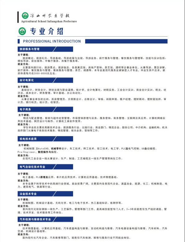 涼山州農業(yè)學校開設哪些專業(yè)？
