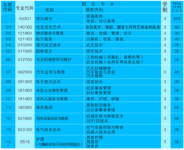 攀枝花市華森職業(yè)學(xué)校招生計劃