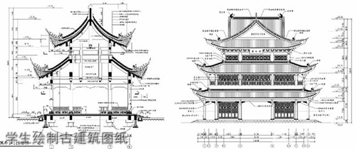 重慶建工學院學生繪制古建筑圖紙